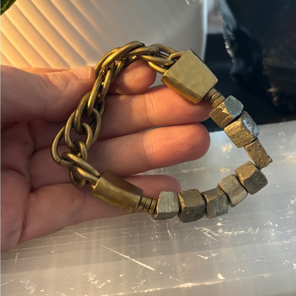 Silpada K&R Raw Pyrite Bracelet | Chunky Bronze Chain - Picture 3 of 3